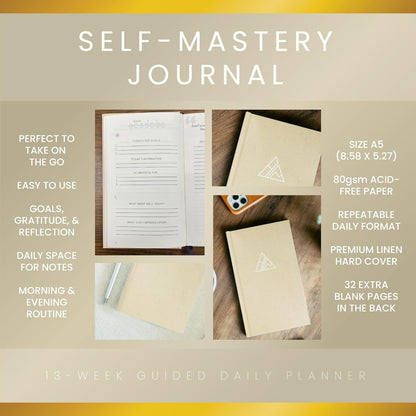 Self-Mastery Journal for Men with Prompts - 13 Week Guided Gratitude Journal - 5 Minute Journal - Reflection Manifestation Journals for Mindfulness - Self Care Journal - Goal Journal for Women & Men
