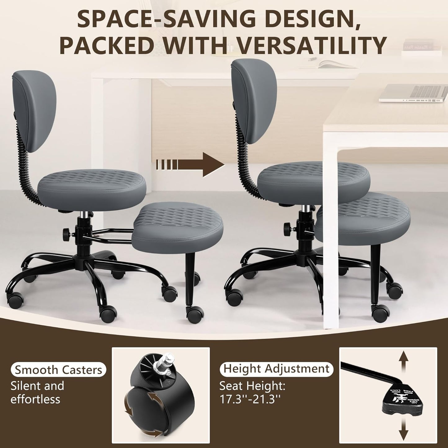 AtHope Ergonomic Cross Legged Office Chair with Wheels - Adjustable Height for Meditation, ADHD Desk & Yoga - Wide Criss Cross Design with Lumbar Support, Kneeling Chair - Black