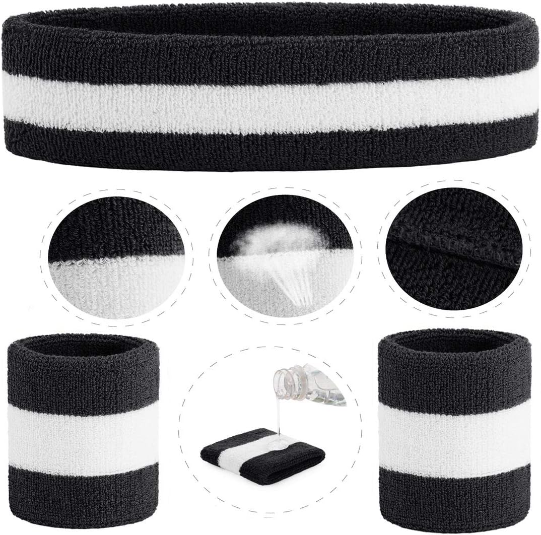 ONUPGO Sweatband Set Sports Headband Wristband Set Sweatbands Terry Cloth Wristband Wrist Sweatband Headbands Moisture Wicking Sweat Absorbing Head Band