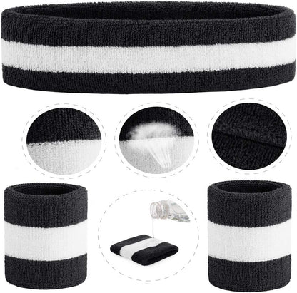 ONUPGO Sweatband Set Sports Headband Wristband Set Sweatbands Terry Cloth Wristband Wrist Sweatband Headbands Moisture Wicking Sweat Absorbing Head Band