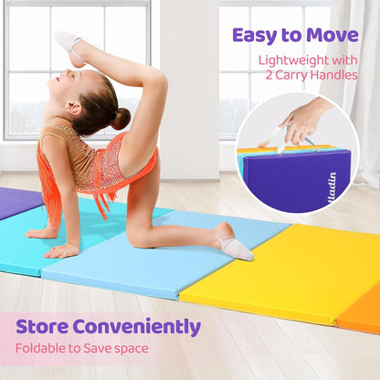 Matladin Folding Gymnastics Mat for Kids, 6'x3'x1"/8'x3'x1" PU Leather Gym Exercise Mats for Tumbling, Cheer, Yoga, Fitness, Pilates and Martial Art