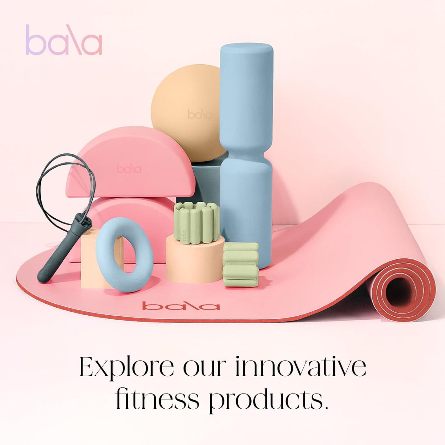 Bala Compact Workout Mat for Gym - 12MM Thick Slip-Resistant, Sweat Absorbing, & Foldable Yoga Mat for Pilates, Core Training & Exercise - Home Fitness Essentials for Women & Men - Travel-Friendly