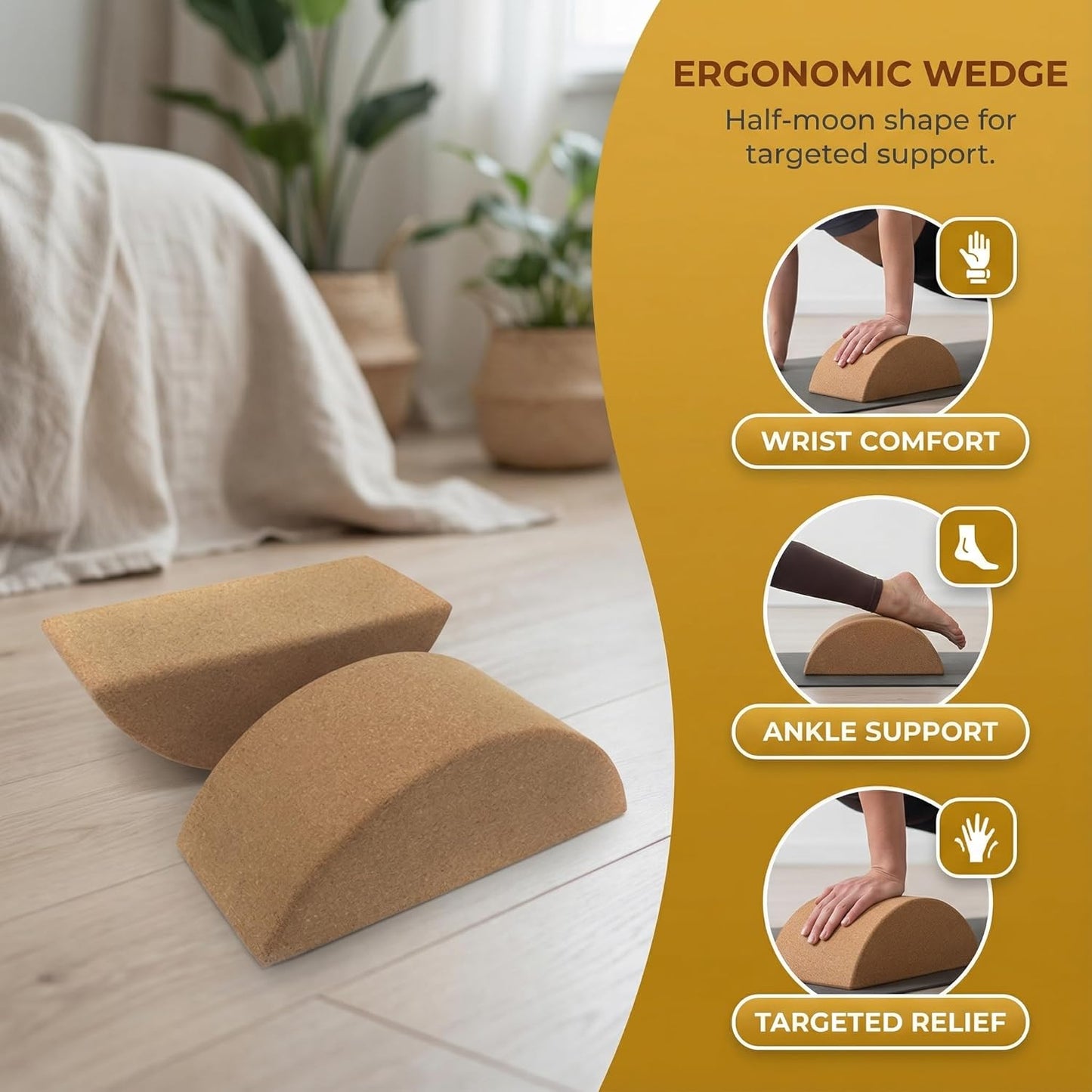 VOSAREA Cork Yoga Block - High Density Natural Support for Pilates, Hot Yoga & Meditation - Non Slip Pilates Bricks for Balance, Stretching & Strength - Durable Fitness Prop for Beginners & Pros