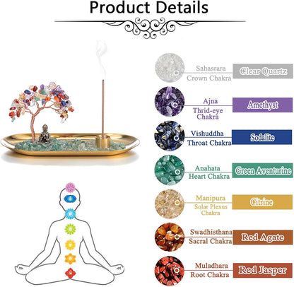Jovivi Crystal Incense Holder for Sticks, Mixed Healing Crystal Stone Money Tree Buddha Statue Set Incense Burner, Incense Trays for Wealth, Good Luck,Yoga Meditation Home Decor