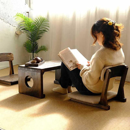 Japanese Floor Chair with Back Support, Solid Wood Meditation Chair, Japanese Style Floor Seating Tatami Floor Seats with Cushion for Coffee Table, Low Tea Table，Living Room, Bedroom, Bay Window