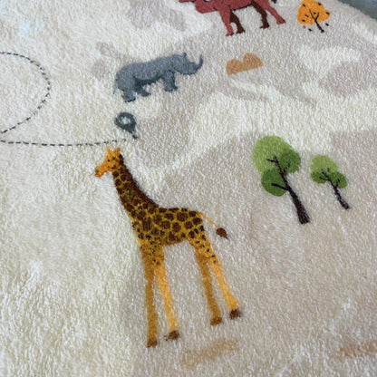Poowe Cute Animals Kids Room Rug,39.4" Round Washable Area Rugs Rabbit Rug Nursery Rug for Baby Boys Girls Play Mat Floor Carpet Non Slip Soft Rugs for Living Room Bedroom Playroom Classroom