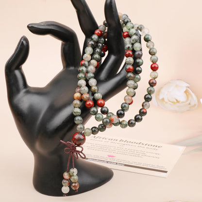 AD Beads 6mm 8mm 108 Prayer Mala Jasper Elastic Bracelet - Handmade Yoga Meditation Healing Power Energy Gifts for Unisex Adult.