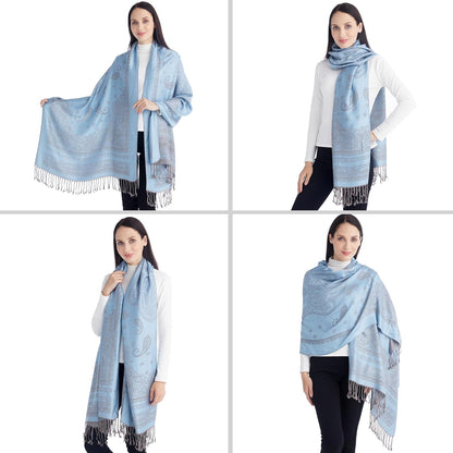 Ciormis Two Tone Silky Paisley Pashmina Shawl Scarf,Soft Women's Rave Jacquard Pashminas Wrap Scarves