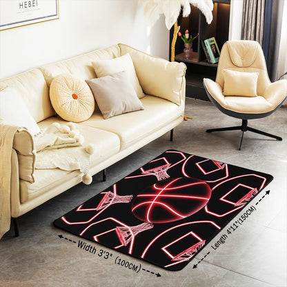 jejeloiu Basketball Living Room Rugs for Bedroom 5x7 Kids Gaming Sports Decor Carpet for Boys Girls Teens Ball Games Area Rug Soft Gift for Basketball Lover Grey and Black Room Decor