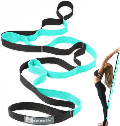A AZURELIFE Premium Durable Stretch Straps with Loops, Stretching Strap for Physical Therapy, Multi-Loop Yoga Strap Fitness Exercise Strap for Yoga, Pilates, Dance, Flexibility&Exercise