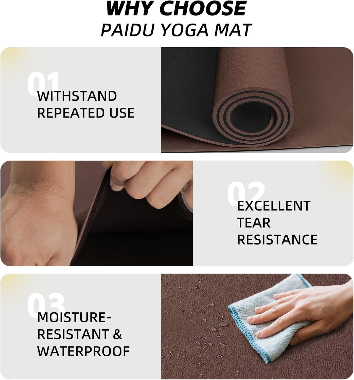 PAIDU Extra Long Wide Yoga Mat 76"x33"x2/5 Inch - Non Slip Thick Exercise Mat for Home Gym, Yoga, Pilates & Workouts