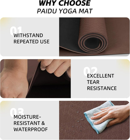 PAIDU Extra Long Wide Yoga Mat 76"x33"x2/5 Inch - Non Slip Thick Exercise Mat for Home Gym, Yoga, Pilates & Workouts