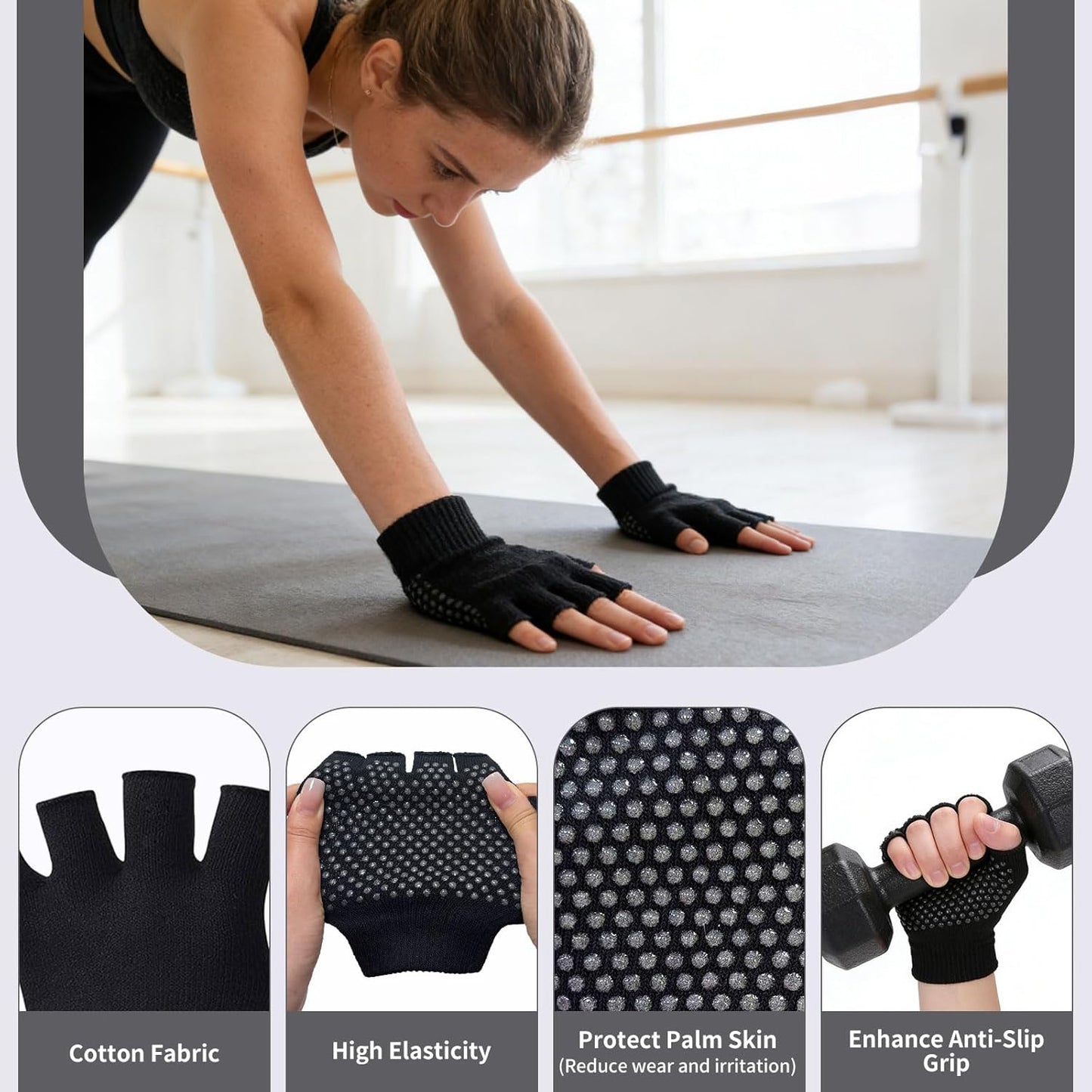 YL TRD V 2 Packs of Non Slip Fingerless Yoga Gloves Exercise Gloves Workout Gloves
