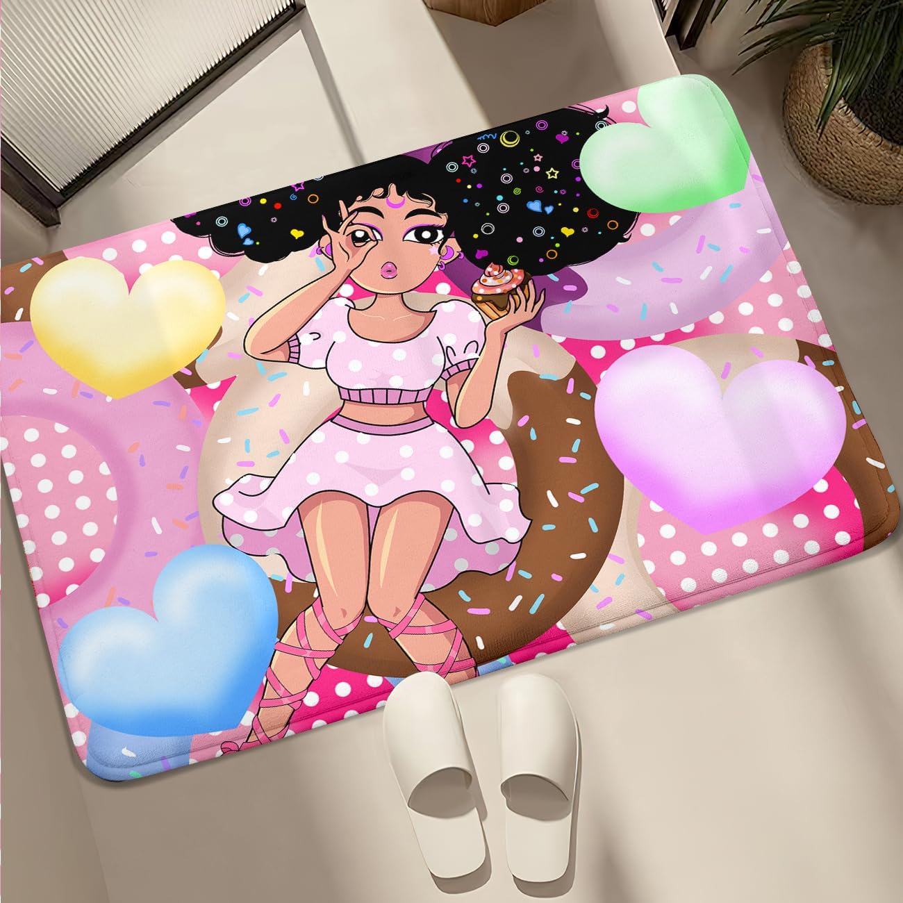 Black Girl Area Rug for Bedroom African Black Girls Floor Rugs for Living Room Playroom Cartoon Art Home Decor Soft Yoga Mats for Women Afro Purple 47" x 31" (2.7 x 3 Feet)