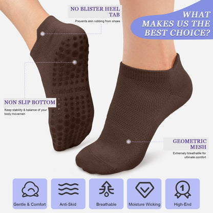 yeuG Pilates Socks for Women Non Slip Grip Socks for Yoga, Barre, Hospital, Barefoot Grippy Yoga Sock Womens Gifts 4 Pairs