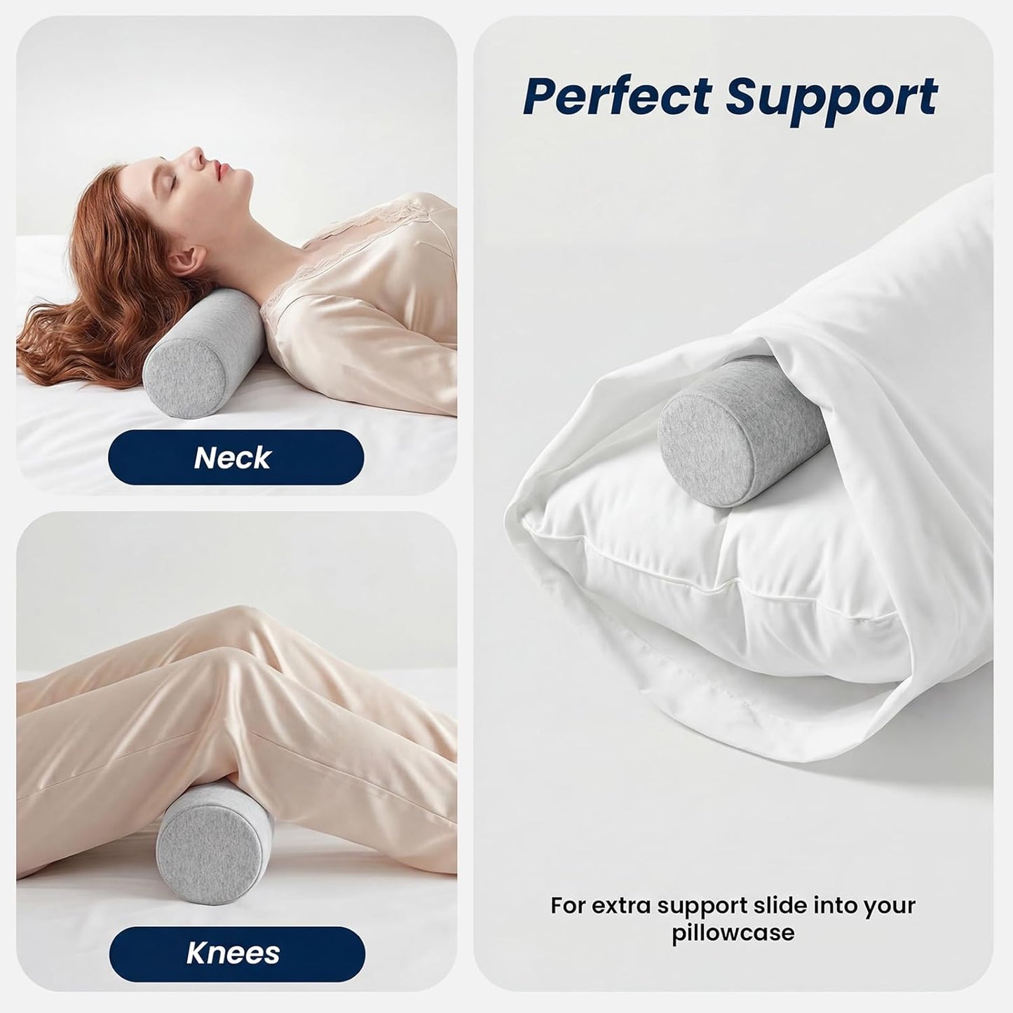 Neck Roll Pillow, Memory Foam Neck Support Pillows, Round Neck Pillows, Cylinder Bolster Pillows for Bed, Couch, and Yoga, Removable Washable Cover,18 * 4.1 * 4.1inch (Cool-Blue)