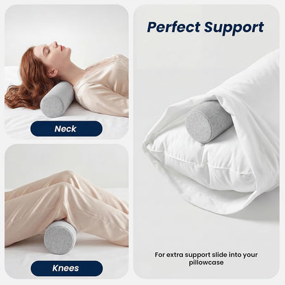 Neck Roll Pillow, Memory Foam Neck Support Pillows, Round Neck Pillows, Cylinder Bolster Pillows for Bed, Couch, and Yoga, Removable Washable Cover,18 * 4.1 * 4.1inch (Cool-Blue)
