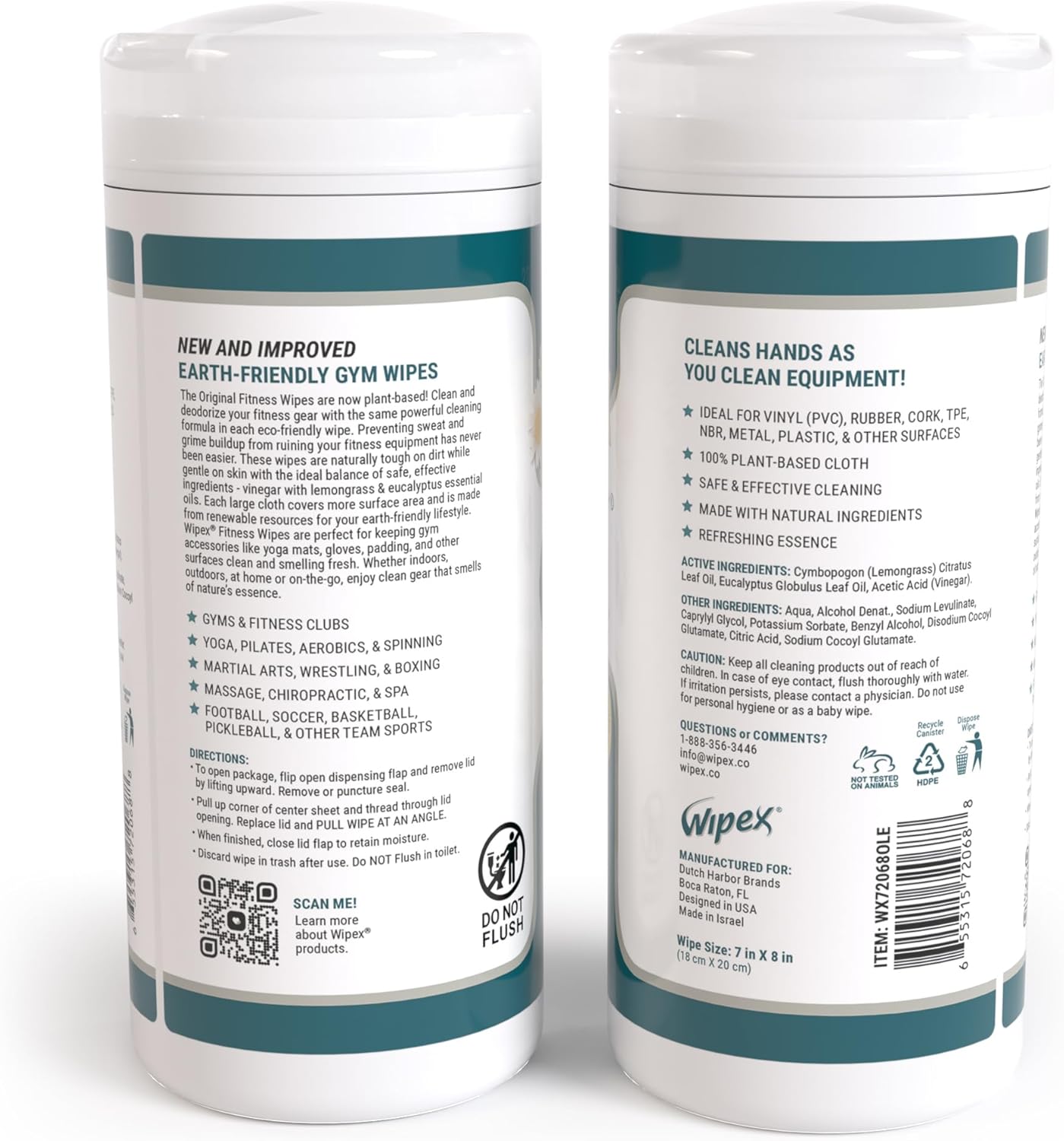 Wipex Fitness Equipment Wipes - EWG Verified - 50 Ct Original Natural Plant Based Gym Wipes for Equipment, Clean Surfaces at Home or Gym, Use as a Yoga Mat Cleaner, Lemongrass, Eucalyptus & Vinegar