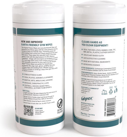 Wipex Fitness Equipment Wipes - EWG Verified - 50 Ct Original Natural Plant Based Gym Wipes for Equipment, Clean Surfaces at Home or Gym, Use as a Yoga Mat Cleaner, Lemongrass, Eucalyptus & Vinegar