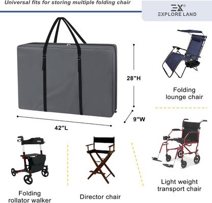 Explore Land Heavy Duty Chair Storage Bag for Folding Longue Zero Gravity Light Weight Transport Folding Rollator Walker (Black)