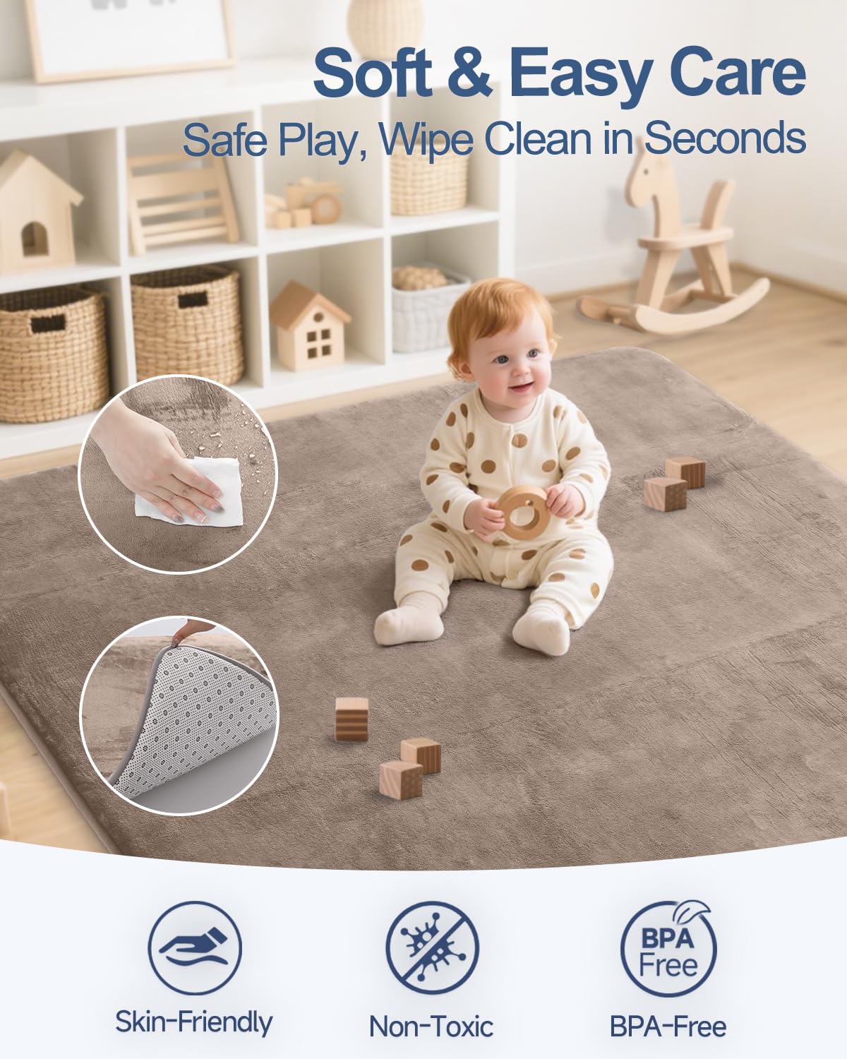 Large Thick Baby Play Mat for Floor,Padded Foam 59x79 Playpen Mat,Soft Support&Plush Feel Nursery Kids Rug,Non Slip for Toddler,Infants,Kids Playroom,Yoga,Baby Crawling,Tummy Time (Light Grey)