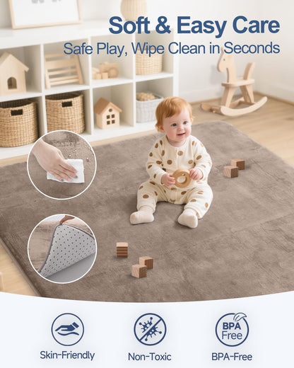 Large Thick Baby Play Mat for Floor,Padded Foam 59x79 Playpen Mat,Soft Support&Plush Feel Nursery Kids Rug,Non Slip for Toddler,Infants,Kids Playroom,Yoga,Baby Crawling,Tummy Time (Light Grey)