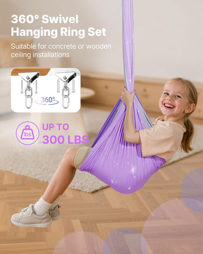 VEVOR Sensory Swing, Double-Layer Fabric Sensorys Hammock, Indoor & Outdoor Sensory Swing with 360° Swivel Hanger, O-Sling, Holds up to 300lbs, Adjustable Aerial Yoga, Ceiling Swings for Kids