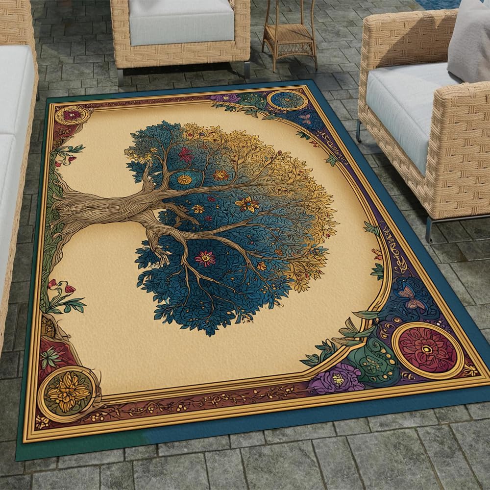 Tree of Life Area Rug – Bohemian Mandala Carpet for Living Room, Bedroom, Meditation Space, Yoga, Spiritual Home Décor – Large Soft Floor Mat for Indoor Decoration (TOL08)