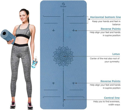 Gruper Yoga Mat Non Slip TPE Extra Wide Yoga Mat with Alignment Mark, 72"L x 32"W x 0.32"/0.24"Th (183cm x 80cm x 8mm/6mm), Anti-Tear Exercise Mat with Carrying Strap and Bag, Workout Mats for Yoga, Pilates