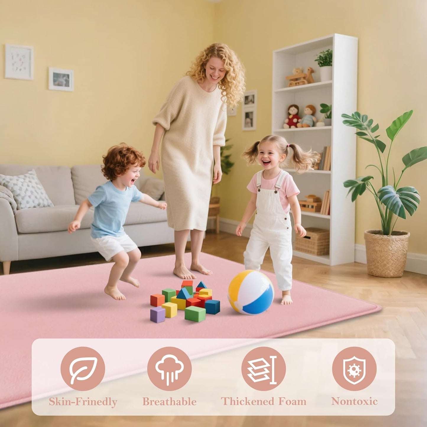 PapaMama Baby Play Mat,1.3" Thick Memory Foam 50x50 Soft Velvet Playpen Mat for Kids,Infants,Toddlers,Tummy Time Crawling Mats with Non-Slip Bottom,Yoga,Tatami,Nursery Rug(Sky Blue)