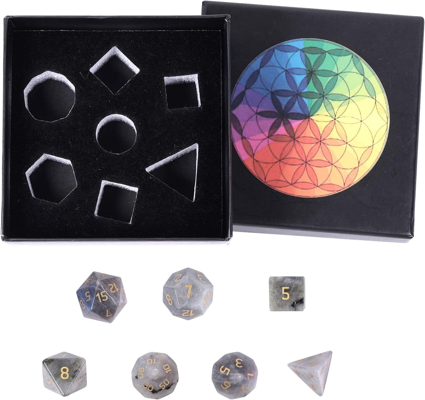 mookaitedecor 7 PCS Blue Howlite Turquoise Crystal Polyhedral DND Dice Set, Polished Tumbled Stones Dices for RPG MTG Table Games Home Decoration