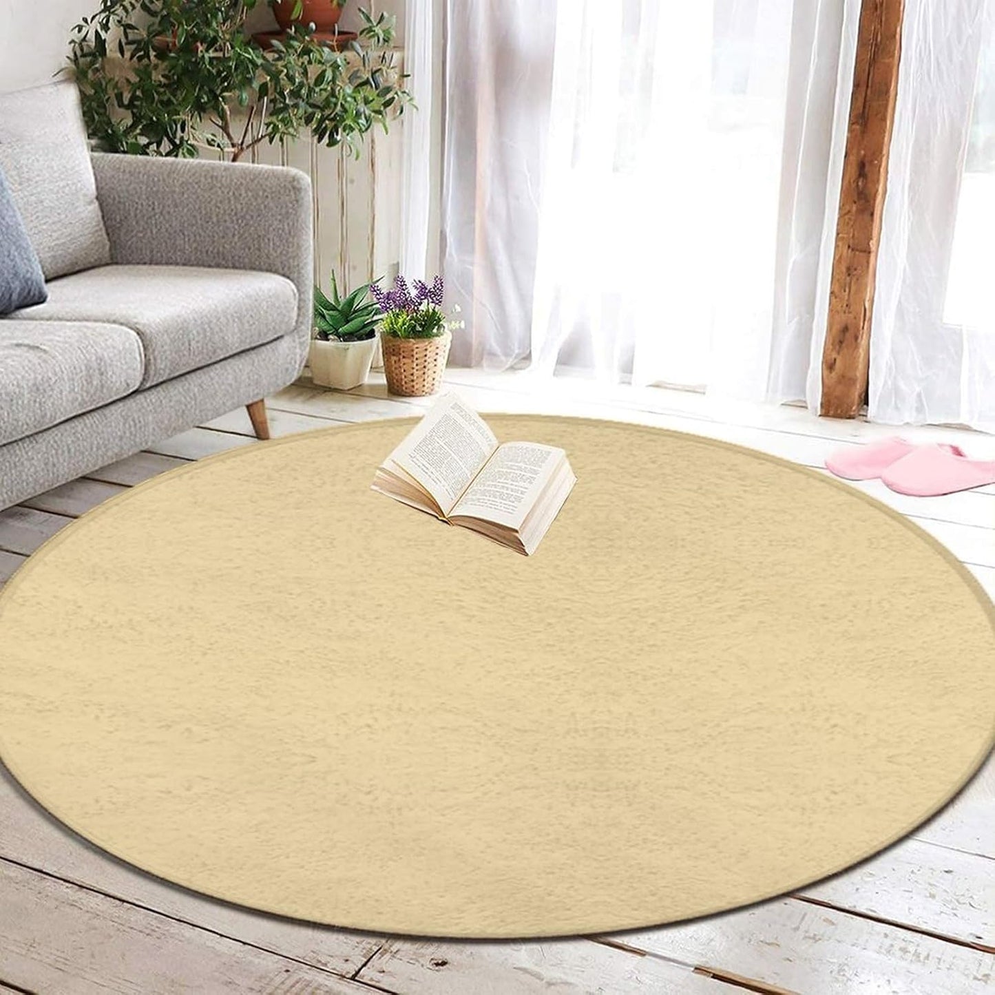 Women's Large Home Decor Mat, Soft Round Yoga Carpet, Non Slip Machine Washable Home Office Circle Rug Purple