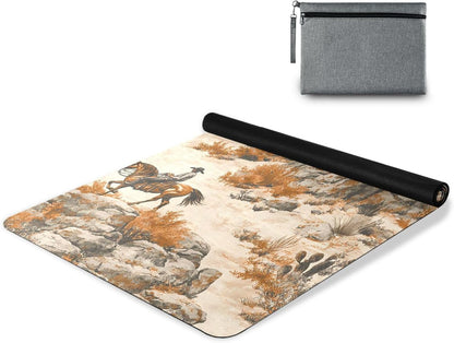 Western Cowboy Pattern Thin Yoga Mat with Bag Included, Non Slip Fitness Workout Mat, Foldable Suede Rubber Yoga Mat for Yoga Pilates and Fitness, 70.8" L x 26" W x 1mm