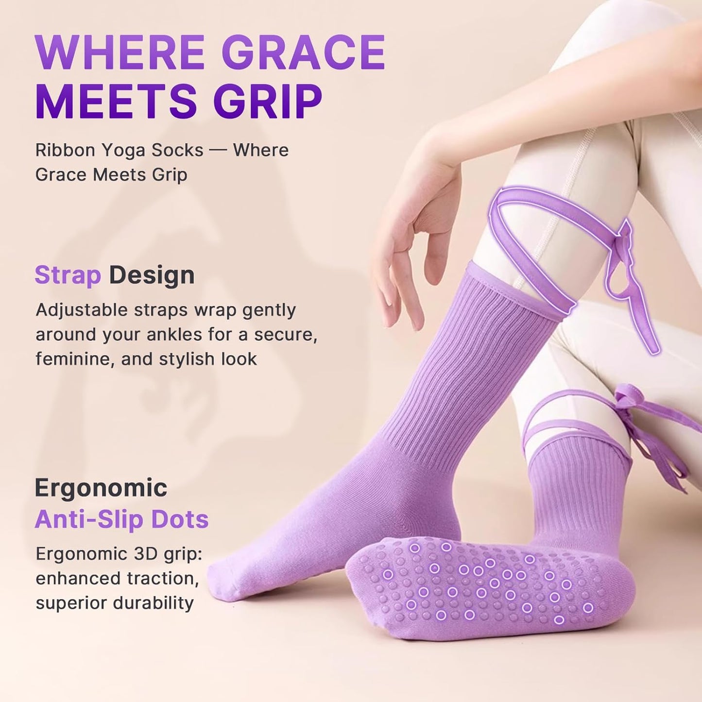 Pilates Socks for Women Grip Yoga Non Slip Socks for Barre Dance Workout Hospital