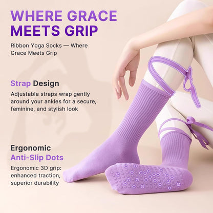 Pilates Socks for Women Grip Yoga Non Slip Socks for Barre Dance Workout Hospital