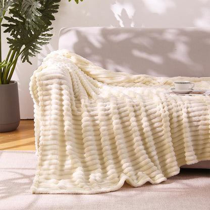Khaki Throw Blanket for Couch Sofa 50x60 inches Striped Fleece Blankets Room Home Decor Lightweight Plush Soft Cozy Gifts for Women Mom Girls