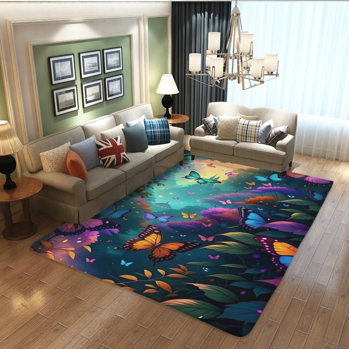 Butterfly Carpet Area Rug - Lovely Butterflies Printed Carpets for Kids Butterfly Theme Living Room Indoor Bedroom Decor Soft Polyester Yoga Mat 2'x3'