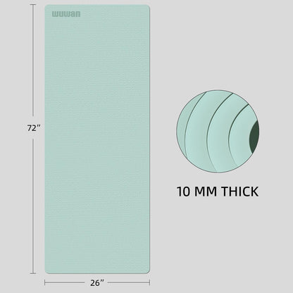 10 mm Yoga Mat 72"x26" TPE Non-Slip Exercise Mat 0.4" Thick, Easy-to-Carry Fitness Mat for Yoga, Pilates & Workout, Professional Mat, Made with Recyclable Material, Durable, Easy to Clean