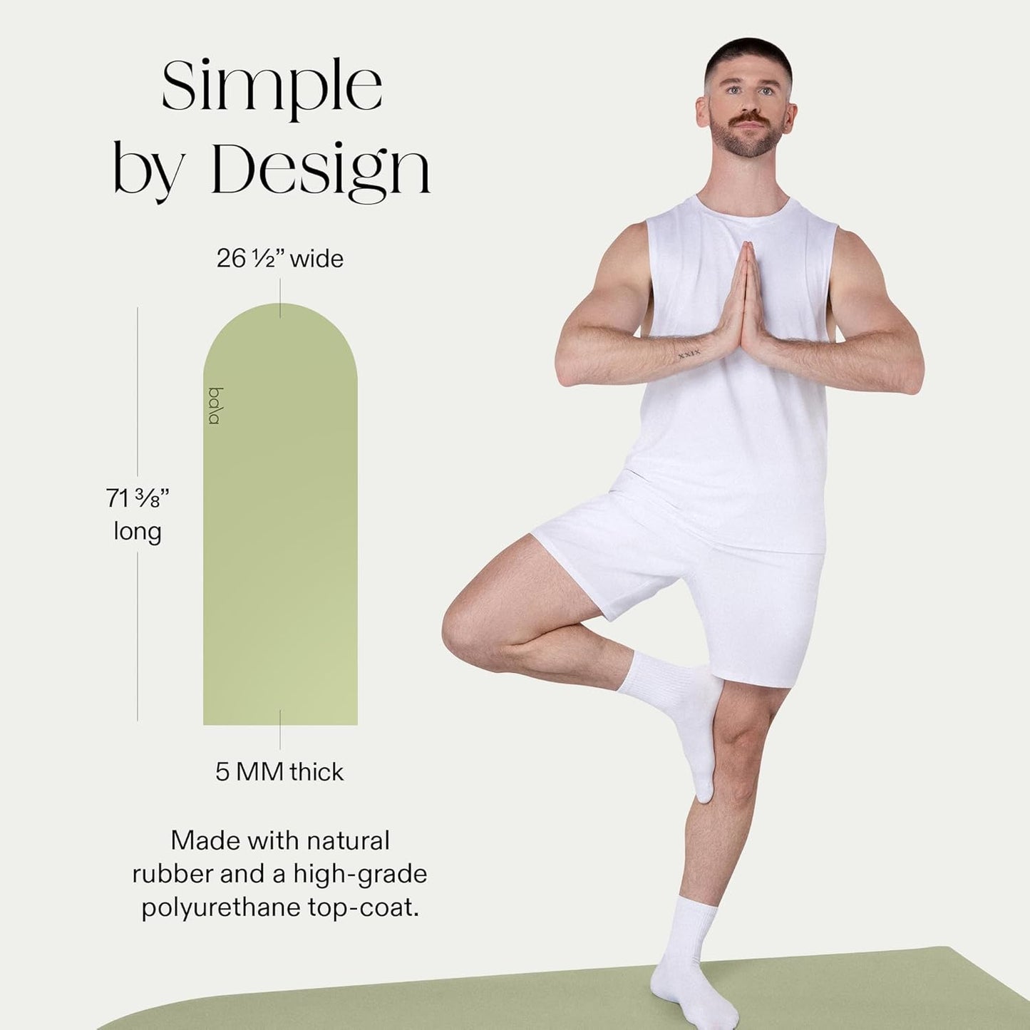 Bala Yoga Mat for Home Gym - Non Slip Exercise Mat for Home Workout, Stretching, Pilates, Aerobics & Floor & Fitness Work Out - Indoor Exercising Mat