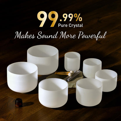 CVNC 432HZ 6-12 Inch Set Of 7 PCS Frosted Chakra Quartz Crystal Singing Bowls for Sound Healing with 2 PCS Travel Carry Case Bag