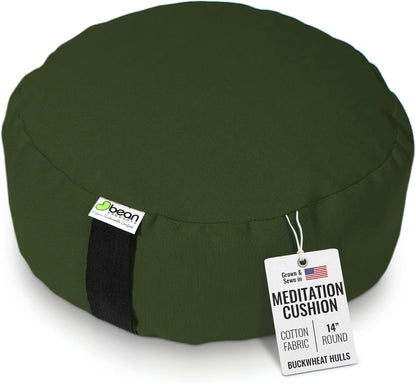 Bean Products Zafu Meditation Pillows for Sitting on Floor, Yoga Cushion, Cotton/Buckwheat Fill Yoga Pillow, Zafu Meditation Cushion, Zen Kneeling Prayer Pad- Made in USA - 14" Round - Saffron