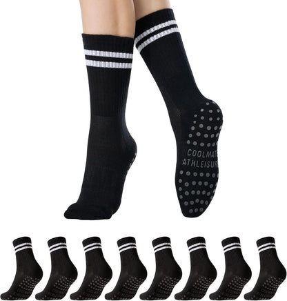 COOLMATE Pilates Socks with Grips for Women, Yoga Socks, Crew Non Slip Women for Barre, Pilates Gifts for Women - Colors B