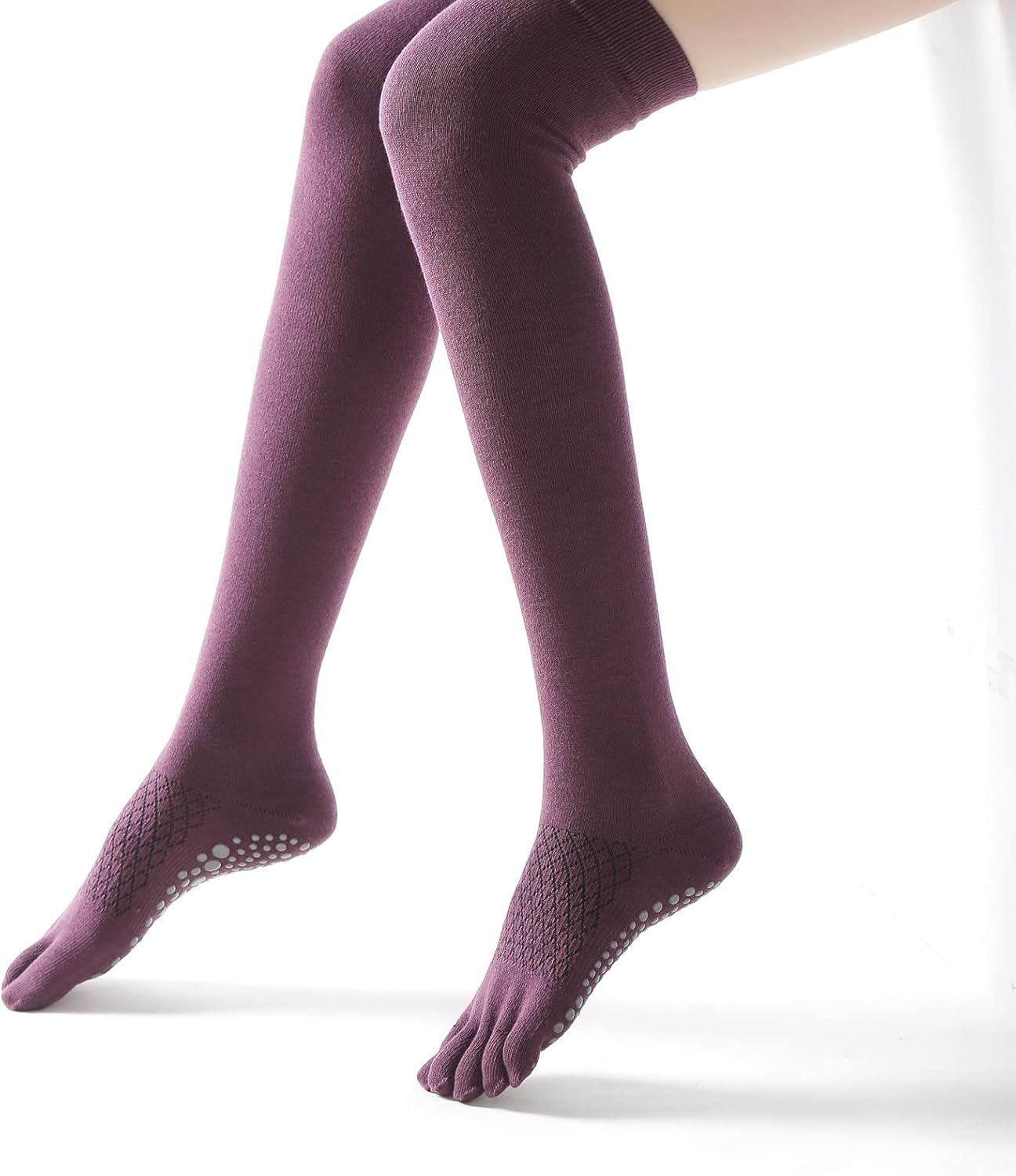 Verdancy Yoga Pilates Toe Socks - Toeless With Grips for Women, Non-Slip Cushioned Over Knee Thigh High