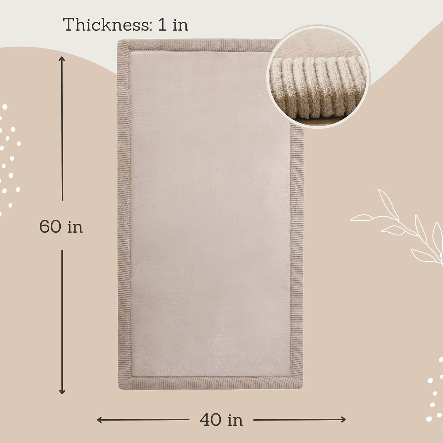 Hakuna Matte CloudSoft Mat for Floor 60" x 80" Beige – Coral Velvet Memory Foam Rug – Non-Slip, Water-Resistant