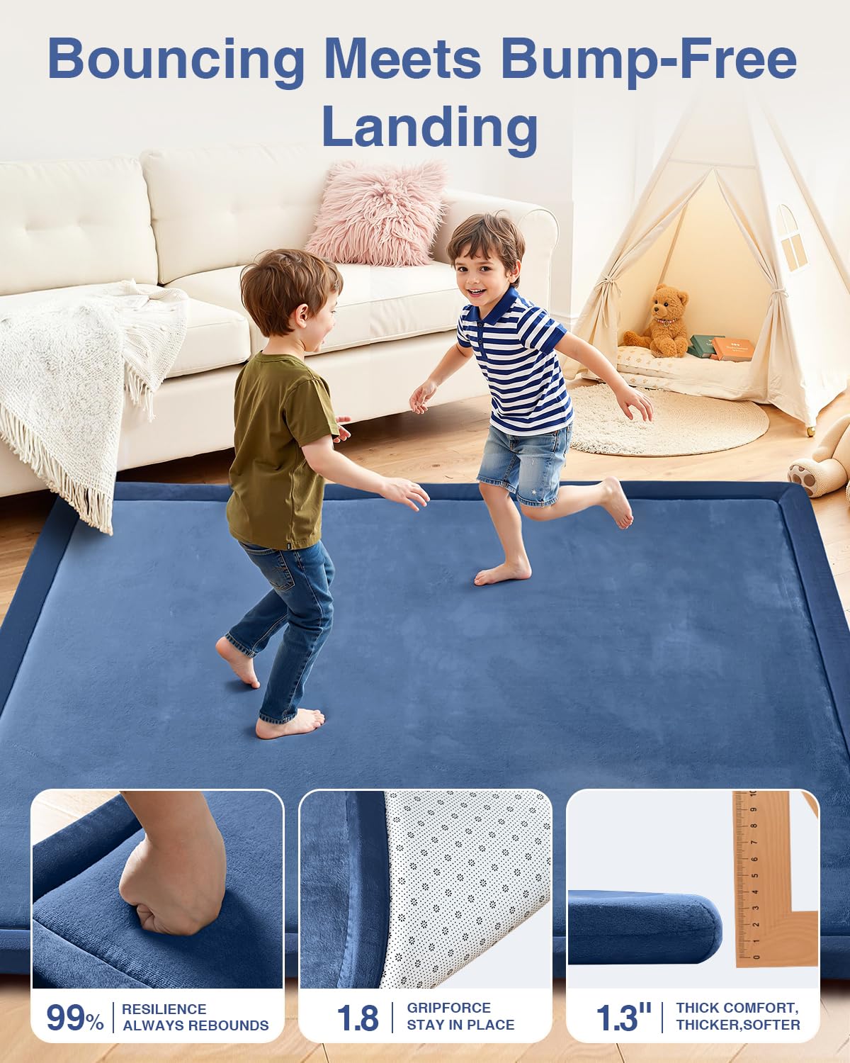 Large Thick Baby Play Mat for Floor,Padded Foam 59x79 Playpen Mat,Soft Support&Plush Feel Nursery Kids Rug,Non Slip for Toddler,Infants,Kids Playroom,Yoga,Baby Crawling,Tummy Time (Light Grey)