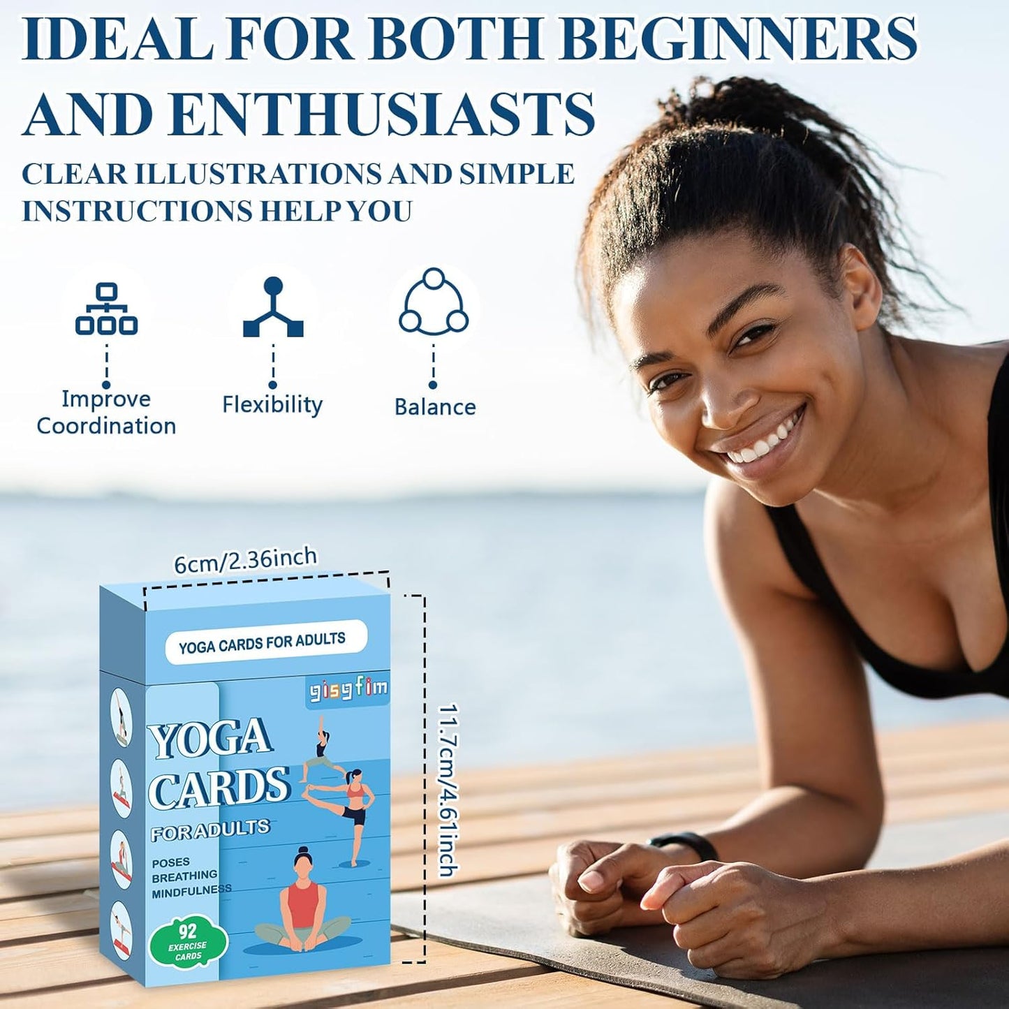 gisgfim Yoga Cards 92 Yoga Poses Workout Positions Flashcards with Instructions Cues and Sanskrit Names for Home Gym Use Beginner Advanced Learner Educational Activity Promote Mindfulness Relaxation