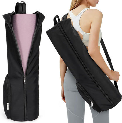Yoga Mat Bag with Comfort Shoulder Strap and Side Pocket, Waterproof Yoga Mat Carrier Holder for Women and Men, Large Opening Pilates Bag for Workouts, Gym, Exercise