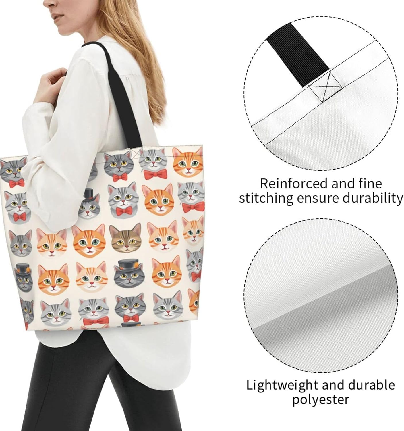 Tote Shoulder Bag Large Durable Reusable Eco-friendly Handbag Lightweight Stylish for Daily Use-19.7x15.7x5.9 Inch - Colors B