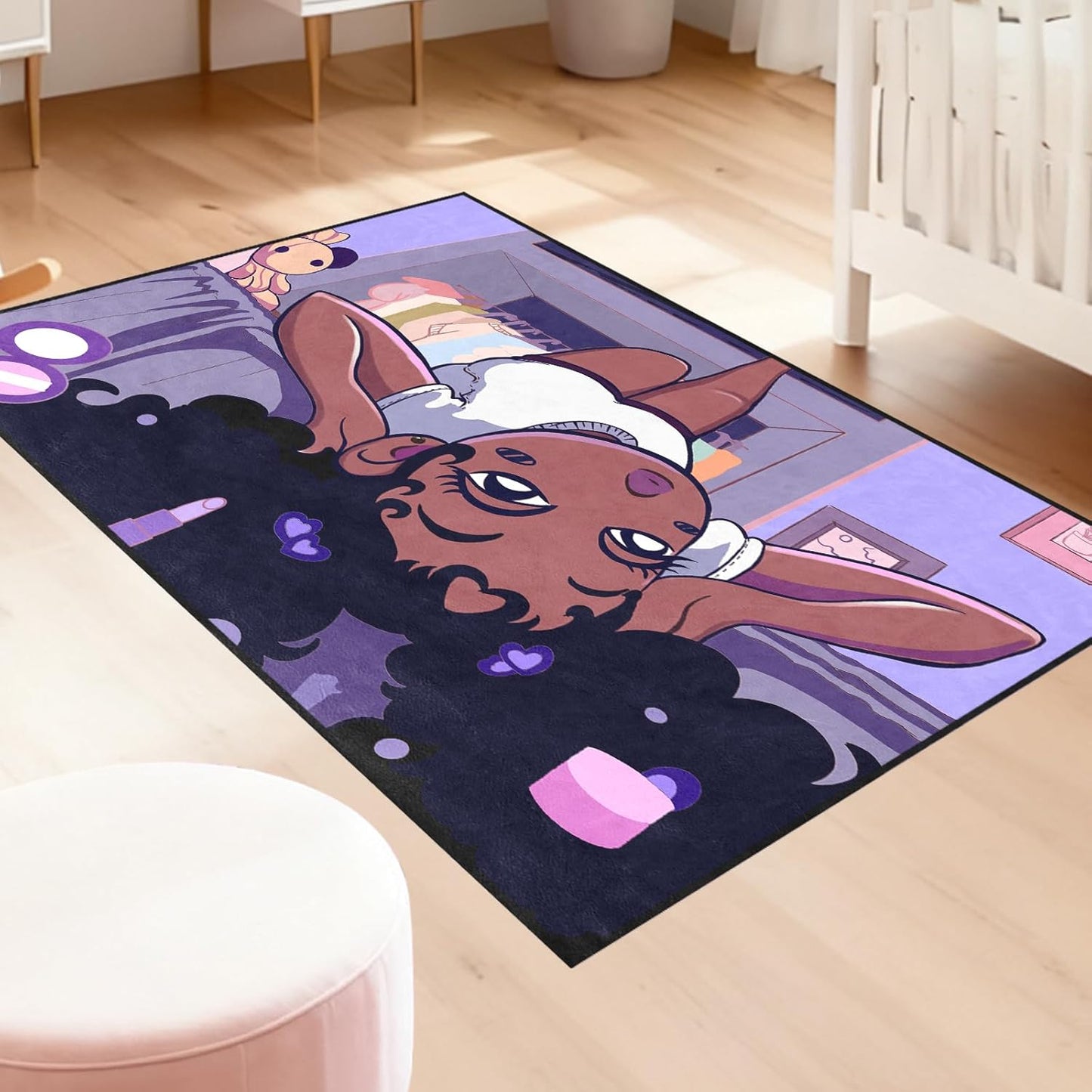 Black Girl Area Rug for Bedroom African Black Girls Floor Rugs for Living Room Playroom Cartoon Art Home Decor Soft Yoga Mats for Women Afro Purple 47" x 31" (2.7 x 3 Feet)