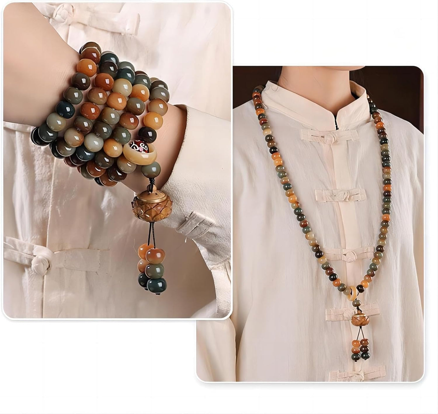 Mala Bead Strand Bracelet, 108 Buddhist Prayer Beads Yoga Meditation Green Malachite Beads Necklace Women man
